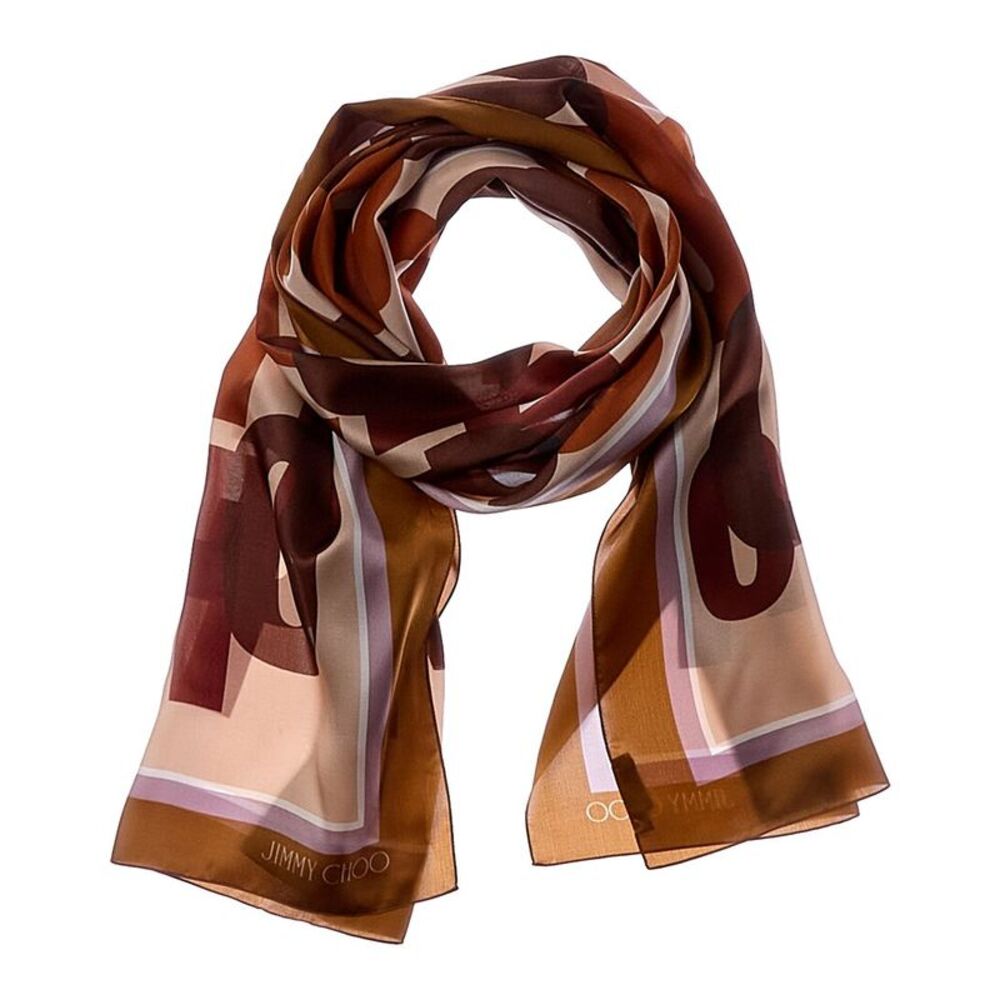 Jimmy Choo Logo Silk Scarf, Brown
